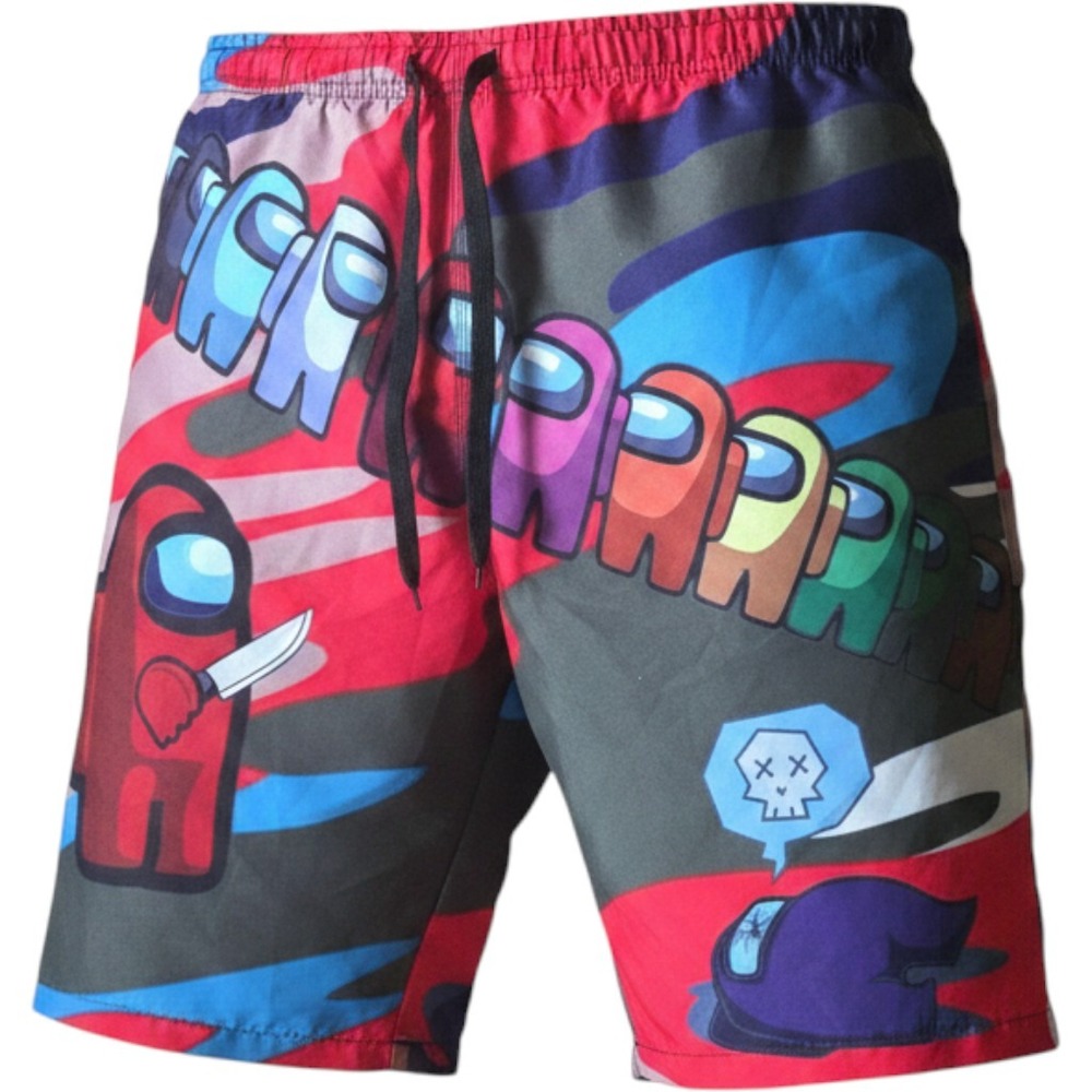 Among Us Mens Swim Trunks XL All Over Print Gaming Board Shorts Multicolor Red